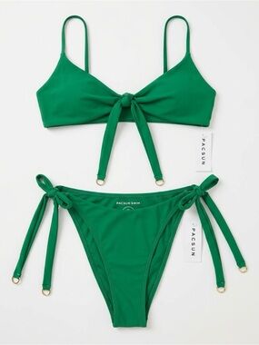 Pacsun Swim Bikini Two Piece Swimsuit Tie Front Green Size S